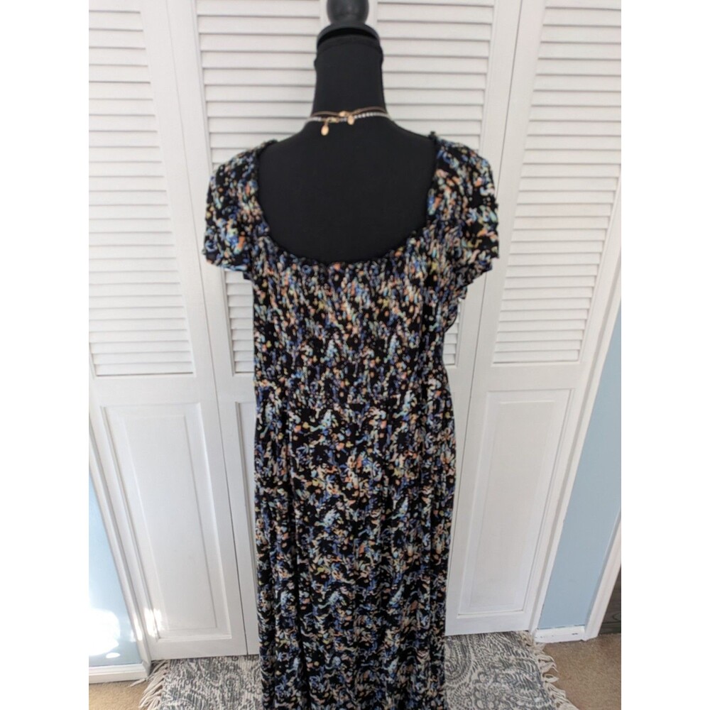 Ella Rafaella Dress Women's 3X Midi Peasant Boho Square Neck Smocked Multi Ditsy - Picture 7 of 11